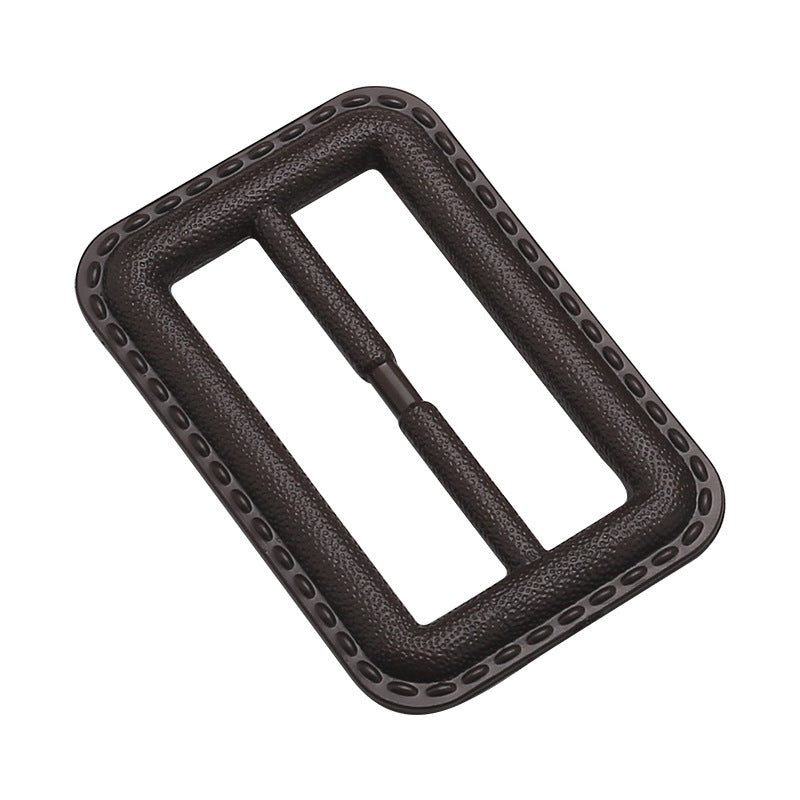 Square nylon D-ring button, dark brown, textured edge, 20–70mm inner diameter