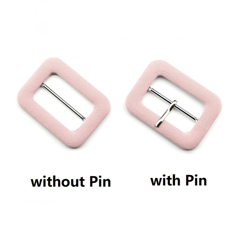 Pink fabric D-ring buckles shown: without pin and with pin variants