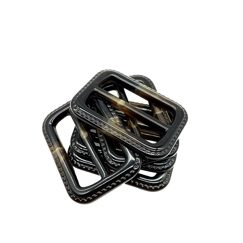 Stacked 40-mm resin D-ring buckles, black frame, brown bars