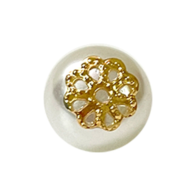 10mm white plastic pearl flower button with gold-tone metal shank