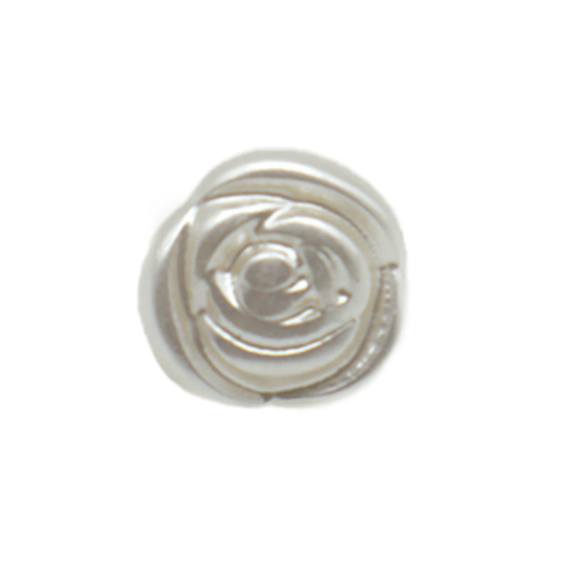 11.5mm white pearl rose button with metal shank, close-up detail