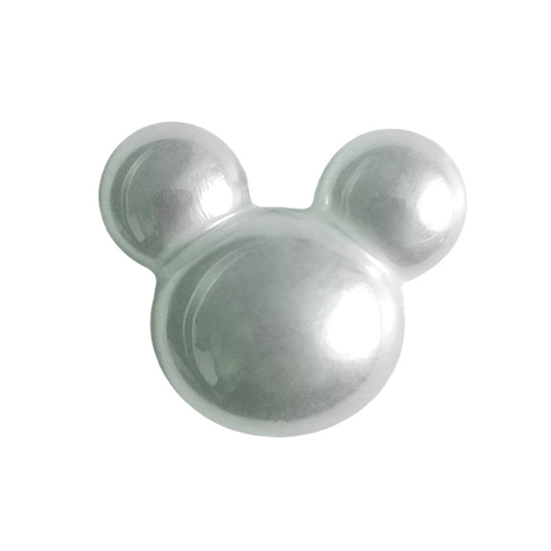 Cartoon character plastic button, rabbit/mouse face design, metal shank, glossy light gray