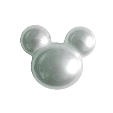 Cartoon character plastic button, rabbit/mouse face design, metal shank, glossy light gray