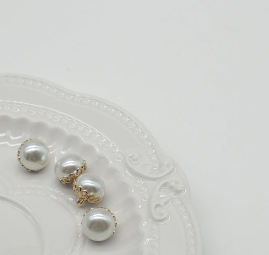 11.5mm Golden Metal Lace Colorful Pearl Buttons for Shirt Cardigan Cuff 100pcs White