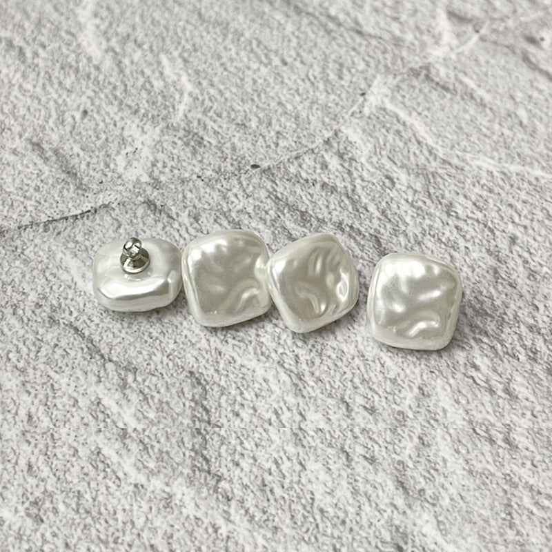 White pearl square buttons with metal shanks, set of four