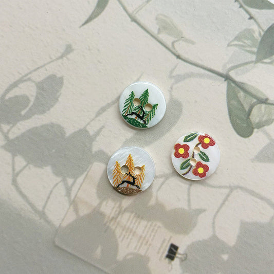 11.5mm Red Flower Green Leaf Deer in the Woods Two-Hole Shell Buttons 30pcs