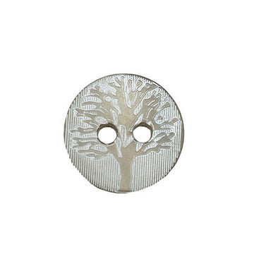 Runder Vintage-Baumknopf, 2 Löcher, Baumrinden-Prägung, silbergrau
