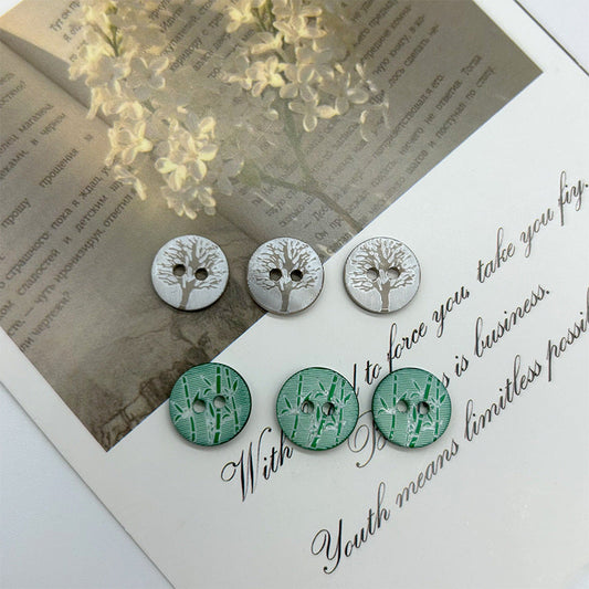 11.5mm Round 2 Hole Vintage Green Bamboo/Brown Big Tree Shell Buttons 30pcs