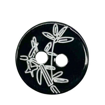 Round black 2-hole shirt buttons, bamboo-pattern front, 11.5mm (set of 40)