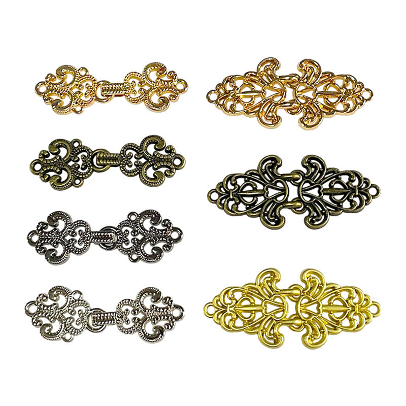 Vintage metal frog button set, ornate filigree toggle, 14 pack in gold and silver tones