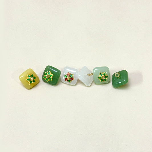 12mm Chinese Style Square Glass Buttons with Flower Base for Tang Suit Hanfu 50pcs