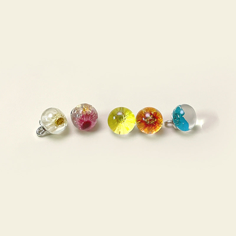 10mm glass shank buttons with dried flower cores, mixed colors (white, pink, yellow, orange, blue)