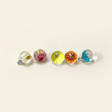 10mm glass shank buttons with dried flower cores, mixed colors (white, pink, yellow, orange, blue)