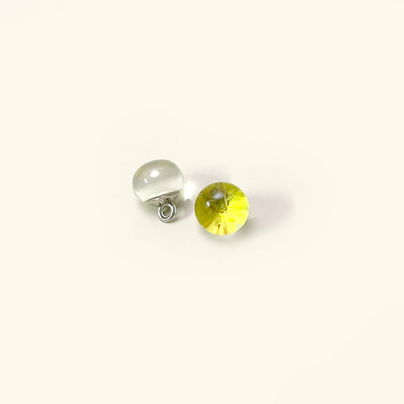 10mm glass shank buttons with dried flower cores, translucent white and bright yellow-green