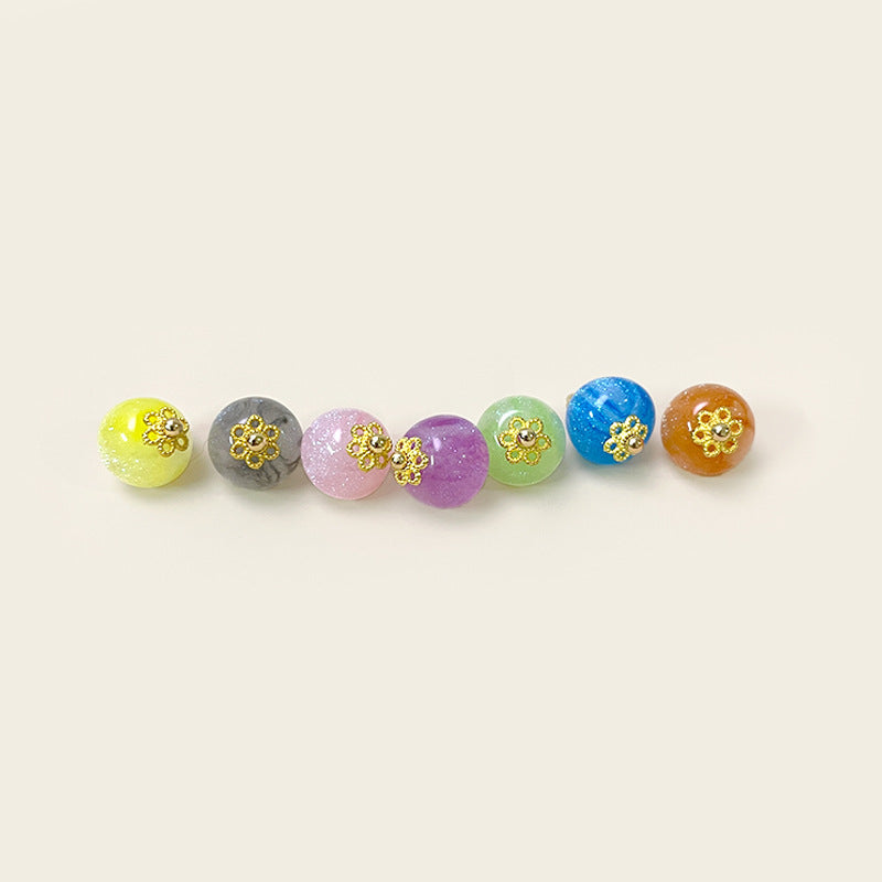 10mm Chinese-style glazed buttons with metal shanks, flower details, mixed colors pack