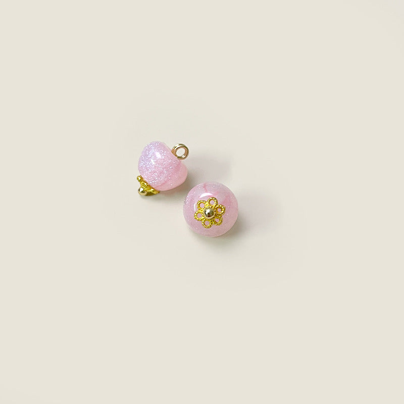 Pink 10mm Chinese-style glazed buttons with metal shanks, gold flower details