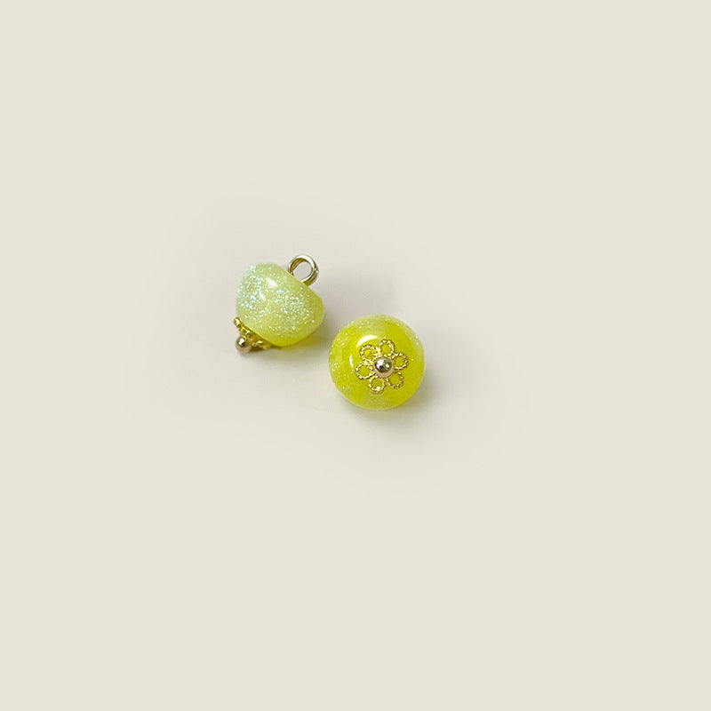Green 10mm Chinese-style glazed buttons with metal shanks, gold flower accents