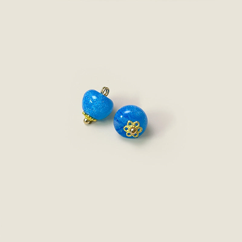 Blue 10mm Chinese-style glazed buttons with metal shanks, gold flower details