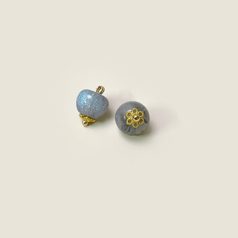 Gray 10mm Chinese-style glazed buttons with metal shanks, gold flower accents