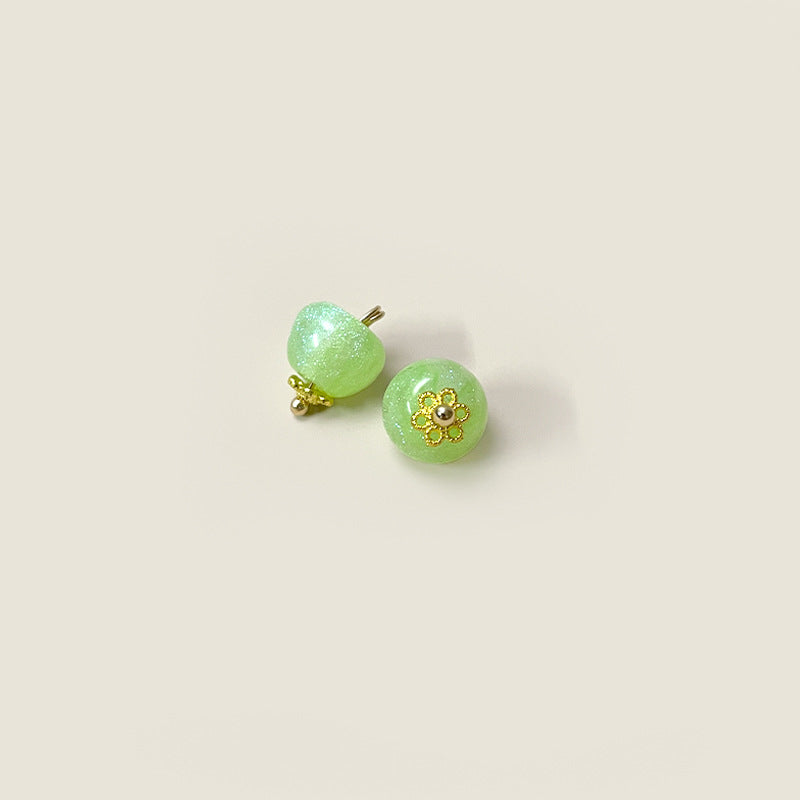 Light green 10mm Chinese-style glazed buttons with metal shanks, gold flower details