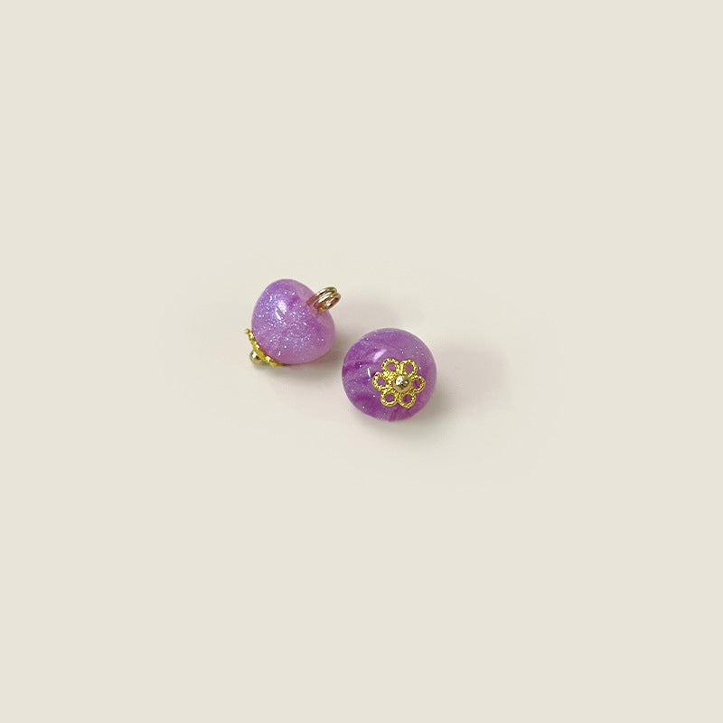Purple 10mm Chinese-style glazed buttons with metal shanks, gold flower accents
