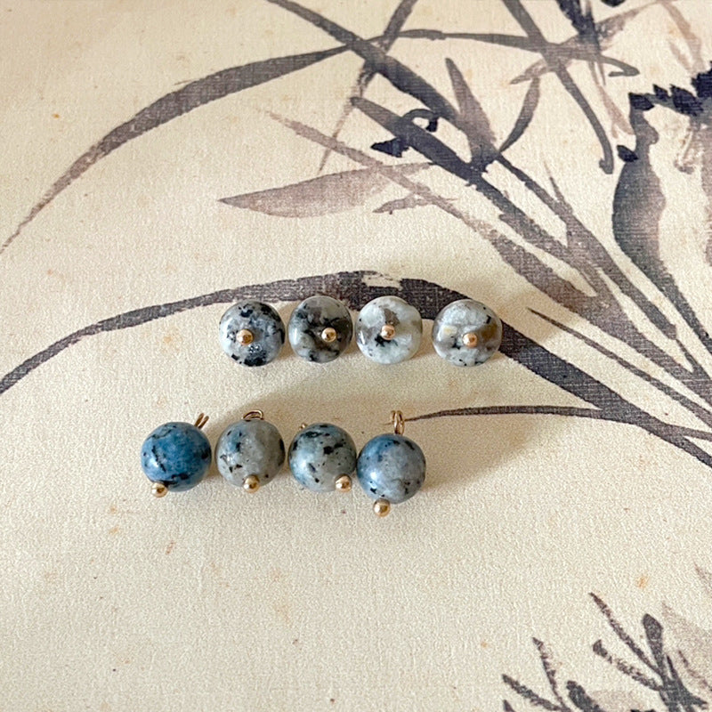 Stone-look beaded buttons, blue-gray tone with gold loop details, 10mm
