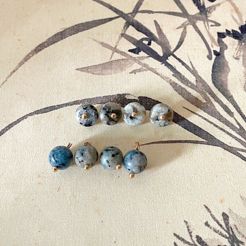 Stone-look beaded buttons, blue-gray tone with gold loop details, 10mm