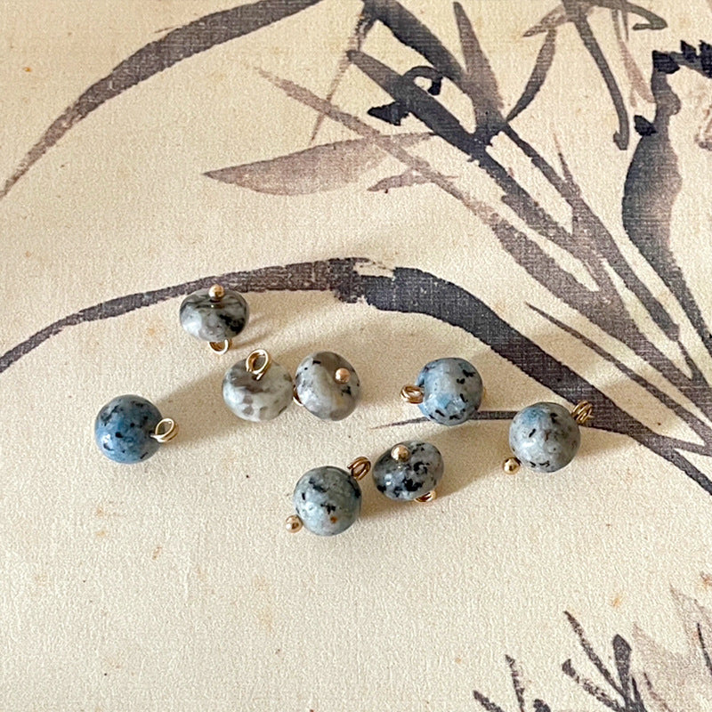 Stone-look beaded buttons, blue-gray beads with gold loops, round 10mm