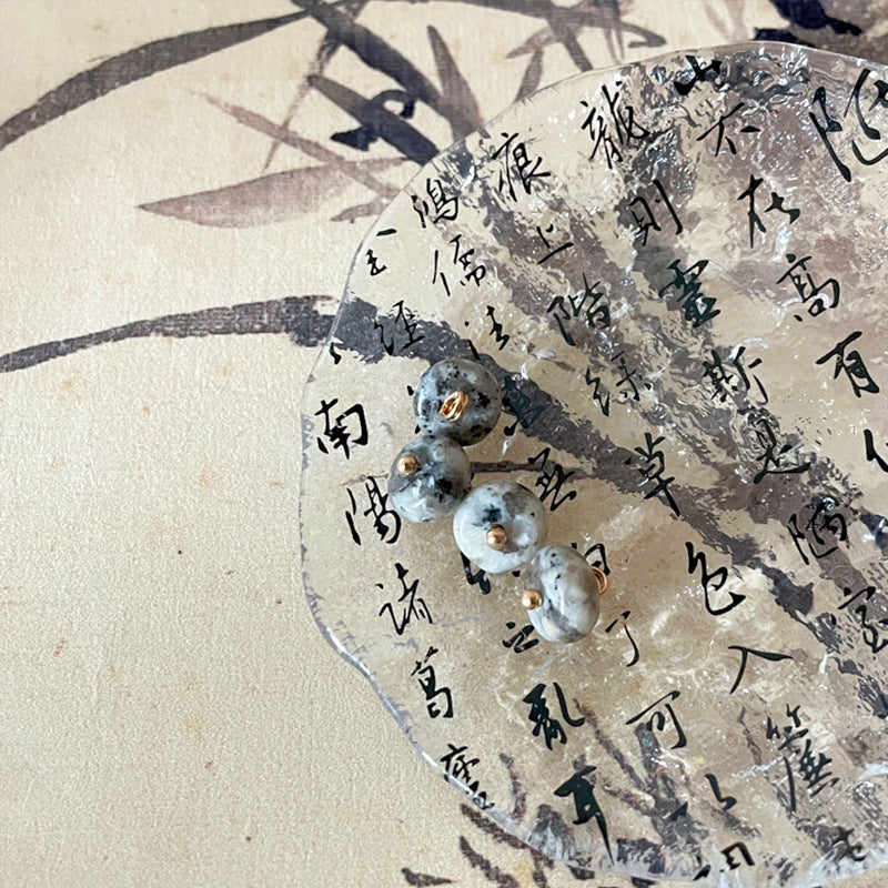 Blue-gray stone-look beaded buttons with gold loop caps, 10mm