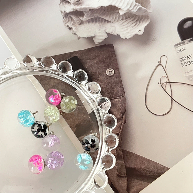 Transparent sequin round bead buttons with metal loop, assorted colors, 10mm