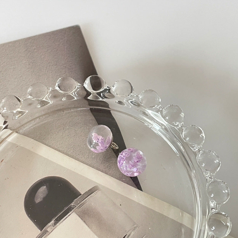 10mm transparent sequin bead buttons with purple translucent centers and round loop