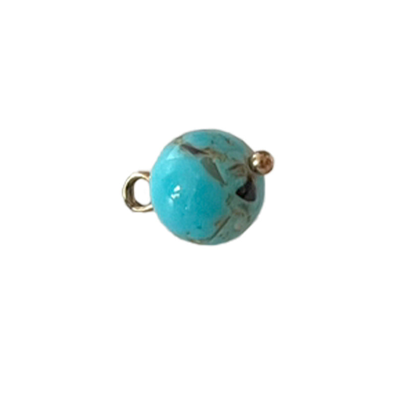 Turquoise jade-style round button with gold-tone shank, Chinese knot style