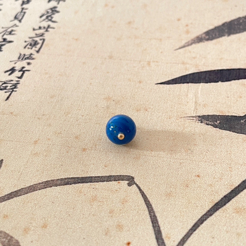 Blue jade-style round button with gold-tone shank, Chinese knot style