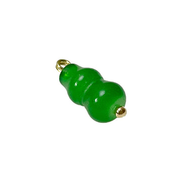 Green gourd-shaped glass button, 8x19mm, gold loop shank for Tang shirts