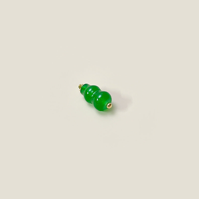 Green gourd-shaped glass button, 8x19mm, gold loop shank