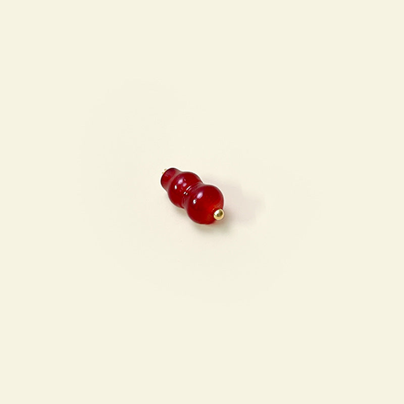 Red gourd-shaped glass button, 8x19mm, gold loop shank