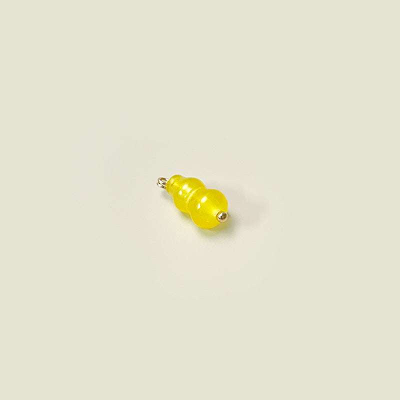 Yellow gourd-shaped glass button, 8x19mm, gold loop shank