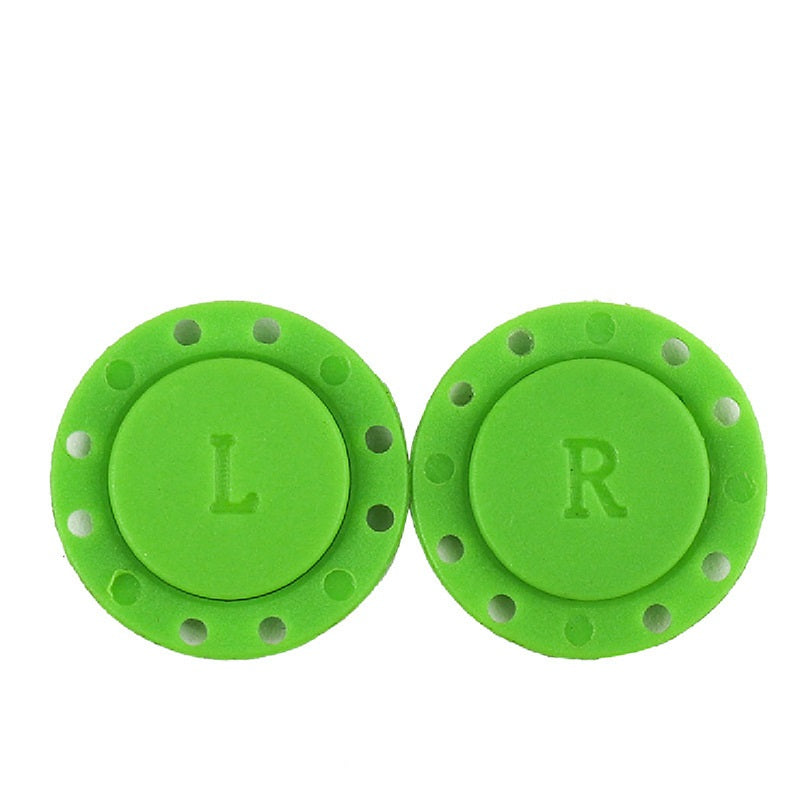 Green round magnetic nylon plastic buttons with L and R marks, 22/26mm