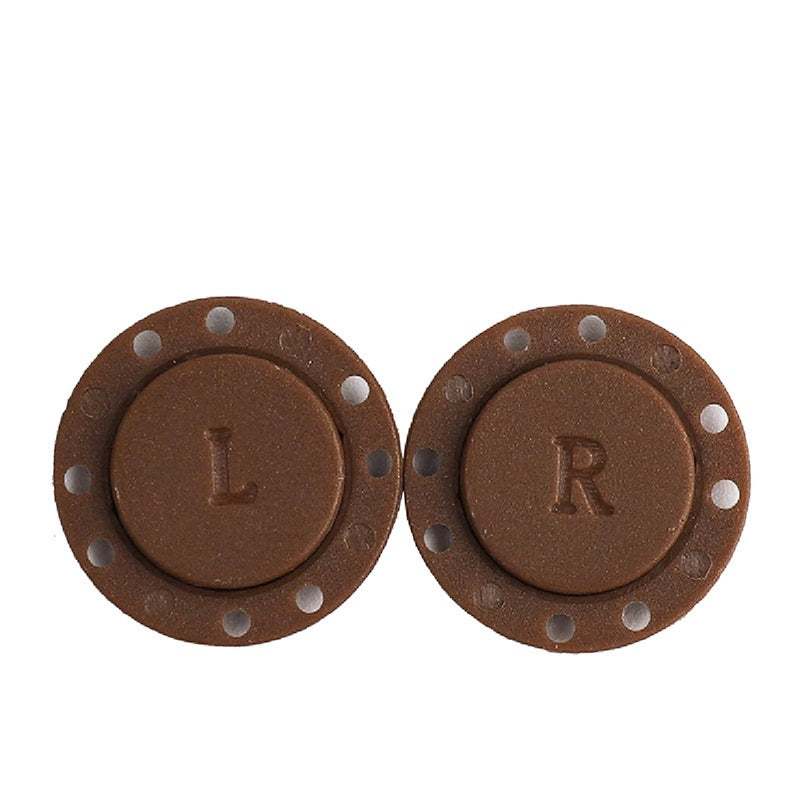 Brown round magnetic nylon plastic buttons with L and R marks, 22/26mm