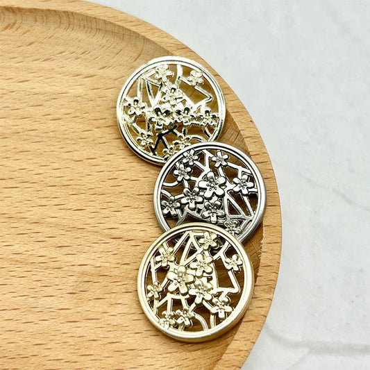 Metal Hollow Chinese Palace Style Plum Blossom Decorative Buttons 50pcs