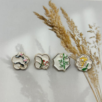Set of vintage metal buttons, plum orchid flower design, 15mm, front view