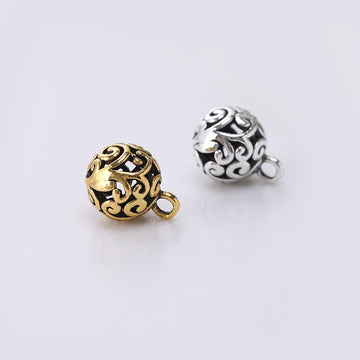 10mm round metal buttons, hollow Chinese cloud swirl pattern; gold and silver with loop