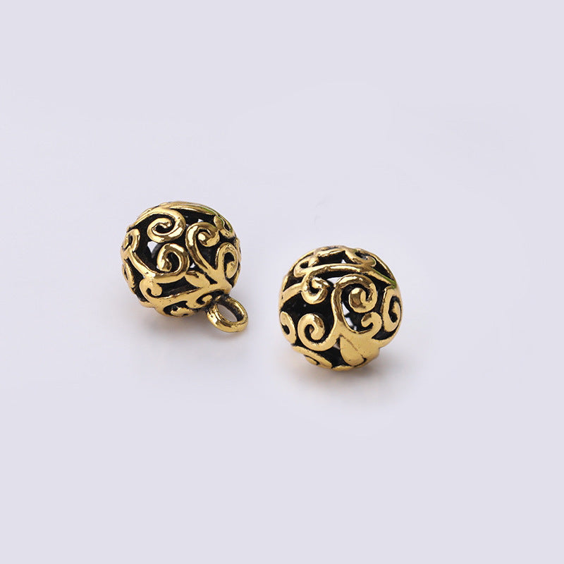 10mm gold metal round button with hollow Chinese cloud swirl pattern and loop back