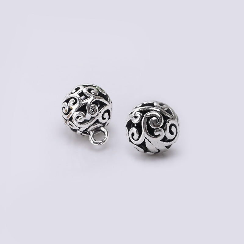 10mm silver metal round button with hollow Chinese cloud swirl pattern and loop back