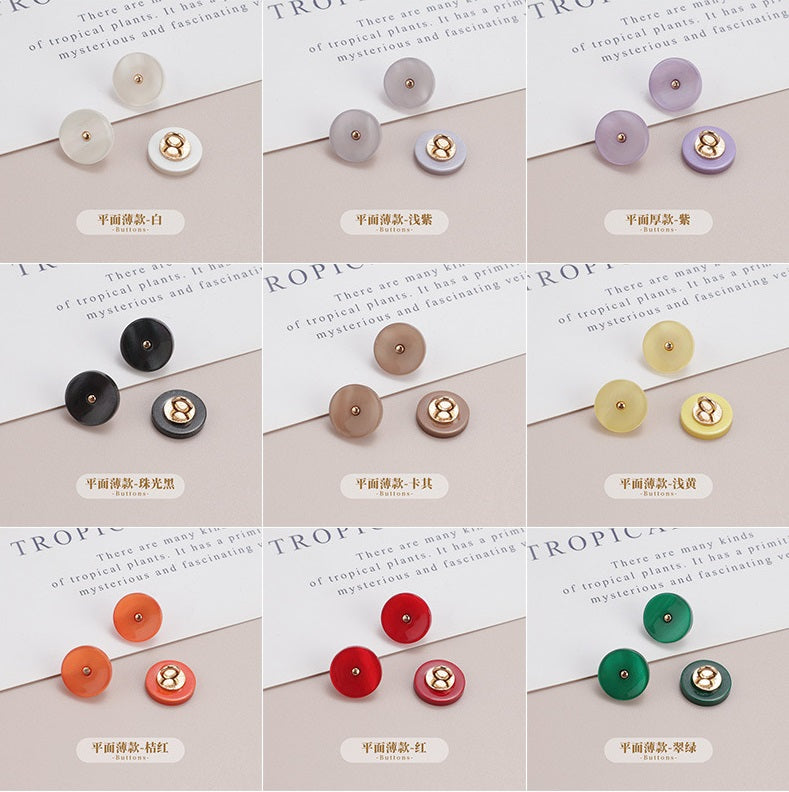 Schaftknöpfe im Farbset: weiß, grau, lila, beige, gelb, orange und mehr, goldene Öse