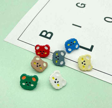 Cartoon teddy bear plastic buttons set, multiple colors with 4-hole bear face design