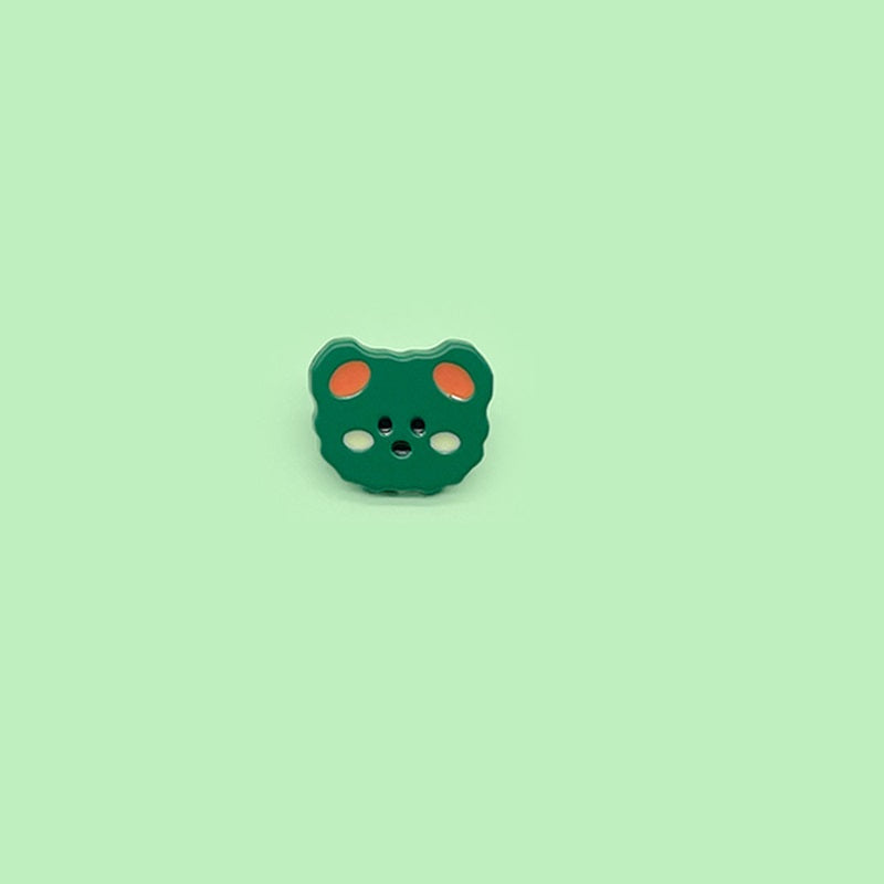 Green cartoon teddy bear plastic button with 4-hole bear face