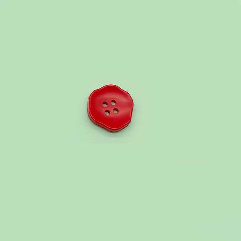Red flower-shaped 4-hole plastic button for children’s clothing