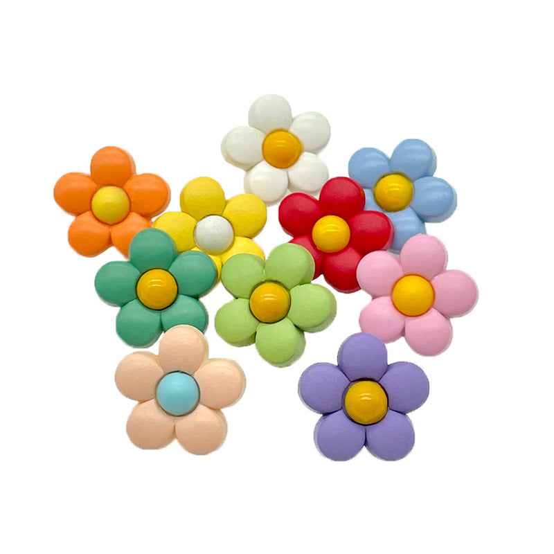 Assorted flower shank plastic buttons in white, orange, yellow, red, blue, pink, purple