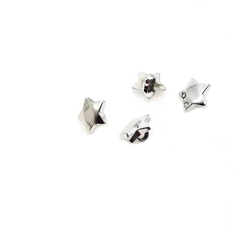 Silver five-point star shirt buttons with plastic shanks, 12.5/15mm